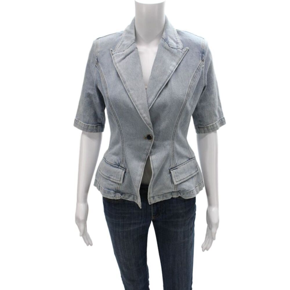 Generation Love Womens Basic Jacket Blue Button Short Sleeve Cotton Size XS